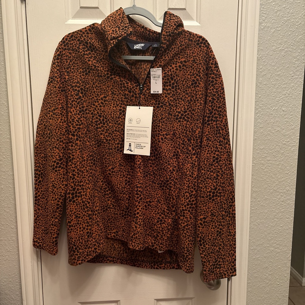 Lands' End Animal Print Quarter-Zip Fleece